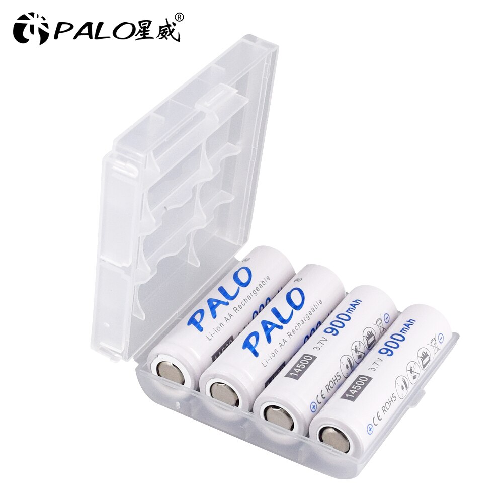 PALO 4PCS 14500 900mah 3.7v Li ion Lithium Rechargeable battery for Flashlight