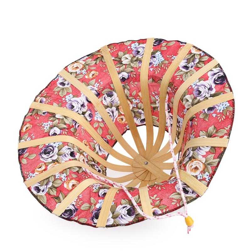 Chapeau de soleil en bambou pliable 2 en 1 pour femmes, éventail à main, imprimé Floral, Style chinois, ornement de décoration pour la maison, couleur aléatoire