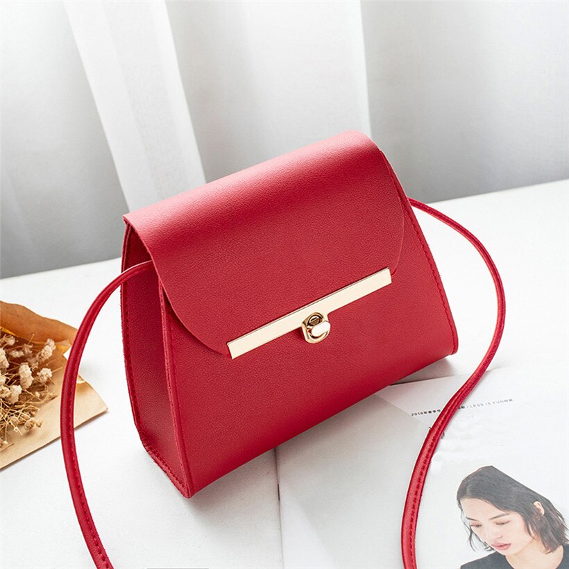 Simple Flap Shoulder PU Leather Bags Women Girls Pure Color Mini Messenger Chest Bag Cross body Handbags bolsa feminina: Red