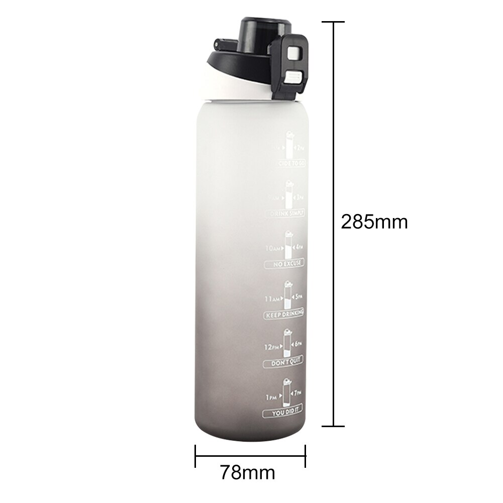 1000Ml Water Fles Draagbare Kleurrijke Bidon Tijd Marker Auto Open Lock Lekvrije Cup Gym Outdoor Fietsen school Ketel: Black