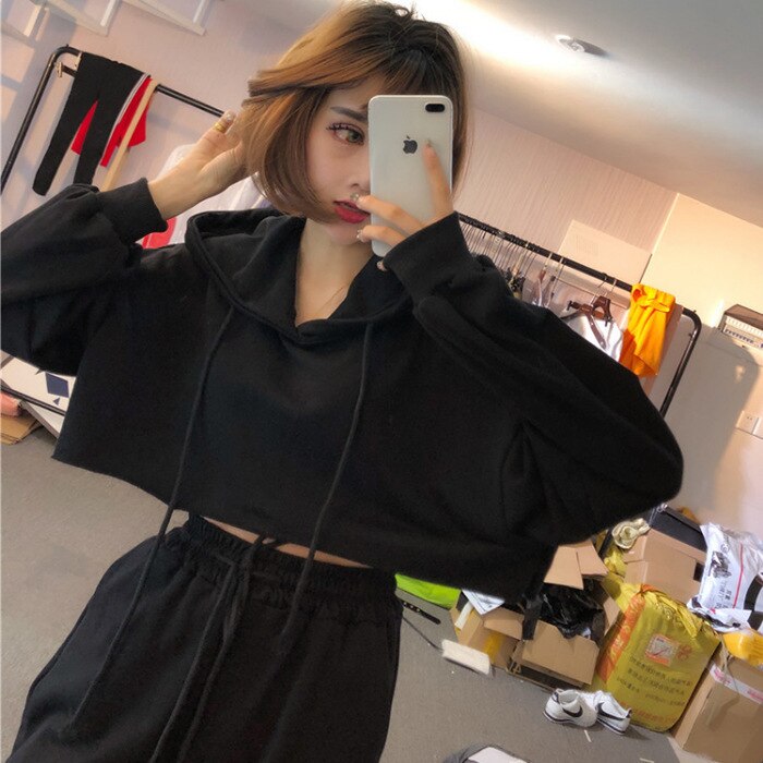 Meisje Mode Casual Pak Student Zomer Losse Cool Effen Jas Broek Twee Papieren Jurk Pak-Jurk Twee-stuk Pak Met Kap: black / M