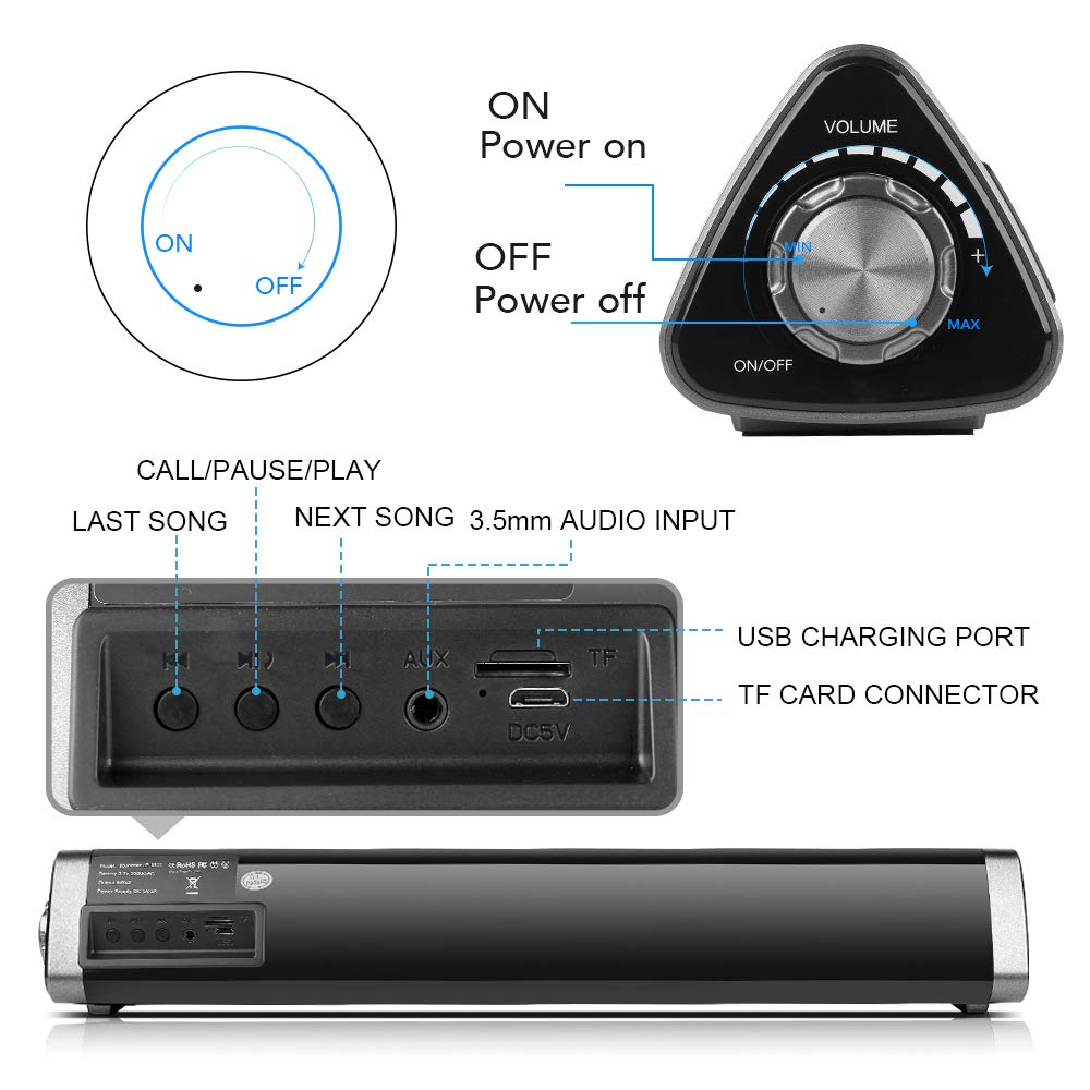 Handsfree Bluetooth Speaker powerful portable speakers Sound bar with wireless subwoofer Remote Control for TV Latop PC speaker
