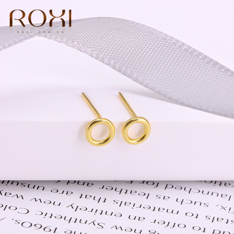 ROXI, joyería minimalista de , pendientes de tuerca de círculo redondo Punk geométrico para mujer, pendientes pequeños huecos de Plata de Ley 925