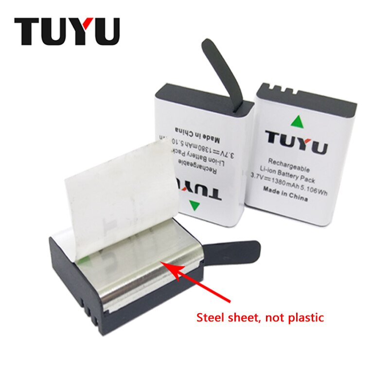 TUYU Sports Camera Accessories 1380mAh Rechargeable Action Camera Battery with USB Dual Battery Charger for Eken H9 H8R H6S H5S