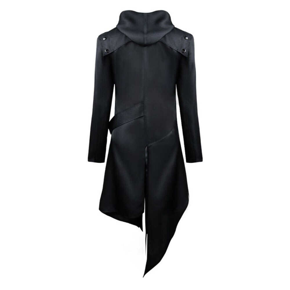 Gabardina larga para hombre, abrigo gótico negro, asimétrico, ajustado, con correa, con capucha, prendas de vestir exteriores, de otoño y otoño