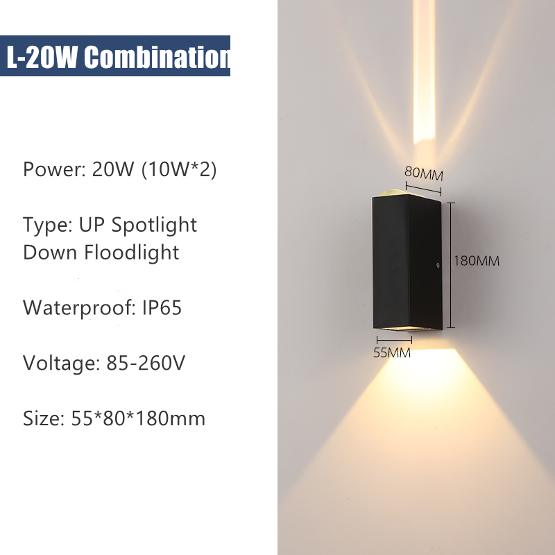 6W 10W 20W Outdoor Led Wandlampen Up En Down Smalle Beam Cob Aluminium Wandkandelaars Veranda licht Tuin Waterdicht Spotlight: Donker Kaki / green