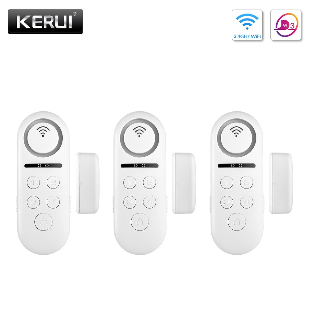 KERUI – système d'alarme de porte WD3, connexion WIFI, contrôle par application, capteur de fenêtre, mot de passe requis, système de sécurité, alerte anti-cambriolage: YELLOW