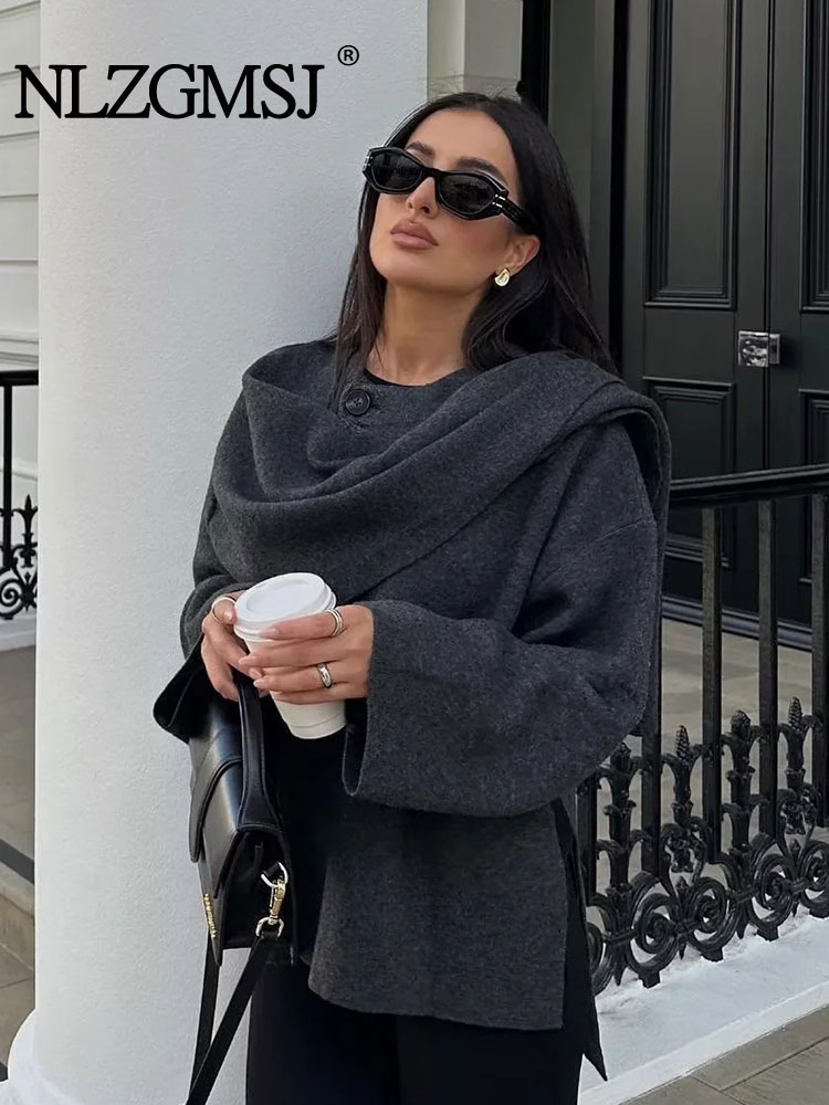 NLZG 2023 Inverno Femminile Sciarpa Cappotto A Maniche Lunghe Lavorato A Maglia Asimmetrica Giubbotti Per Le Donne Streetwear Causale Cappotti da Donna