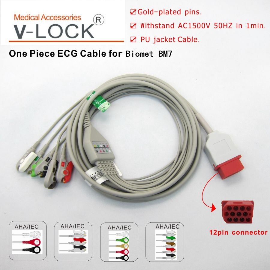 Cable ECG de una sola pieza con 5 cables, clip para monitor de paciente Biomet BM7