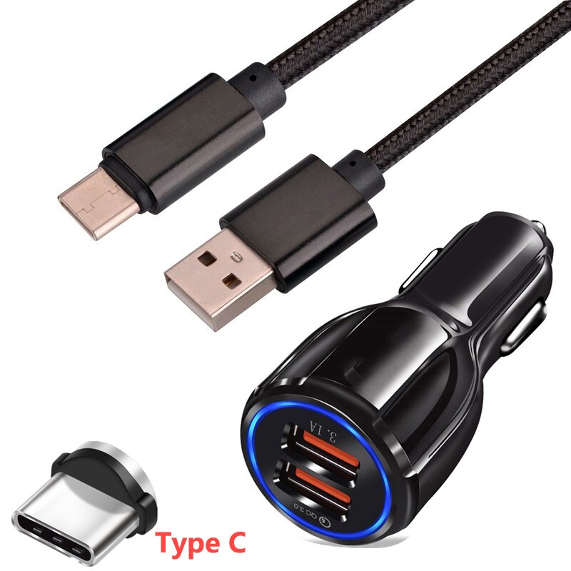 Magnetische Typ C QC 3,0 Dual Hafen Telefon Auto Ladegerät Kabel Für Samsung S20 A51 A71 A50 A70 Huawei Y5P y7P Y8P Schnelle Ladegerät Kabel: Ladegerät Kabel Schwarz