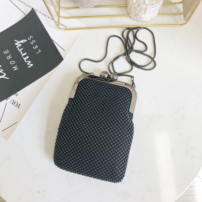 Vrouwen Avond Handtassen Clutch Portemonnees Metalen Mesh Kleine Crossbody Tas Mobiele Telefoon Portemonnee Portemonnee: black beads