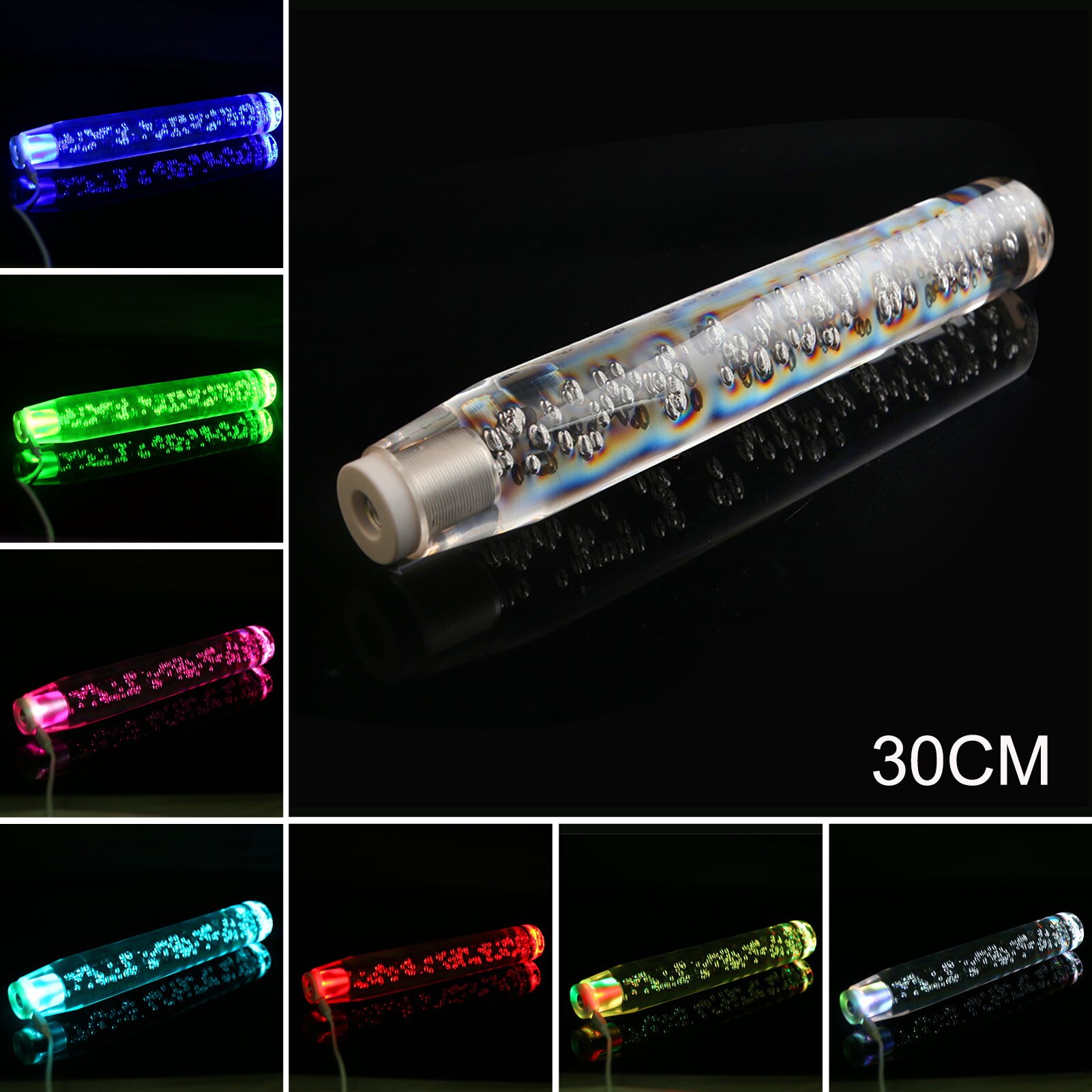 Led lys rgb skift knap stick krystal gennemsigtig boble gear shifter 10cm/15cm/20cm/25cm/30cm multicolor gradient shift knop: Type 5