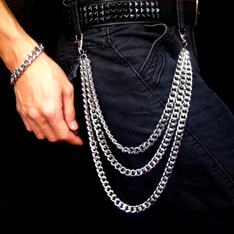 Punk Silver Multilayer Male Metal Chain on pants Hip Hop jeans Chain Men Women pant Wallet Chain Gothic Rock Chain Belt