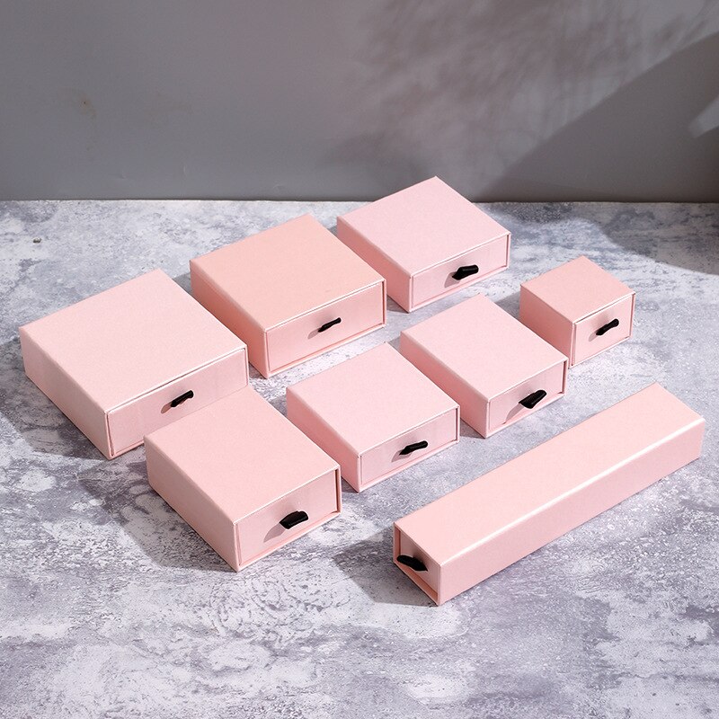 Boîte d&#39;emballage de bijoux en carton, 10 pièces, pour bague, collier, Bracelet, pendentif, rouge, noir, café, emballage, boîtes de rangement: 5.5x5.5x4cm / pink
