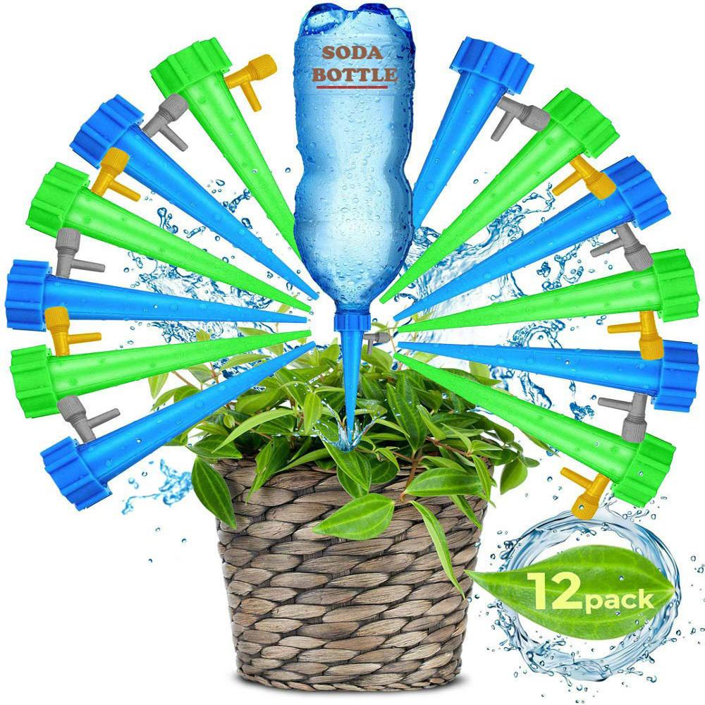 12 stks/partij Tuin Druppelirrigatie Auto Cone Watering Kwel Spike Plant Klep Waterers Verstelbare Fles Irrigatie Sprinkler