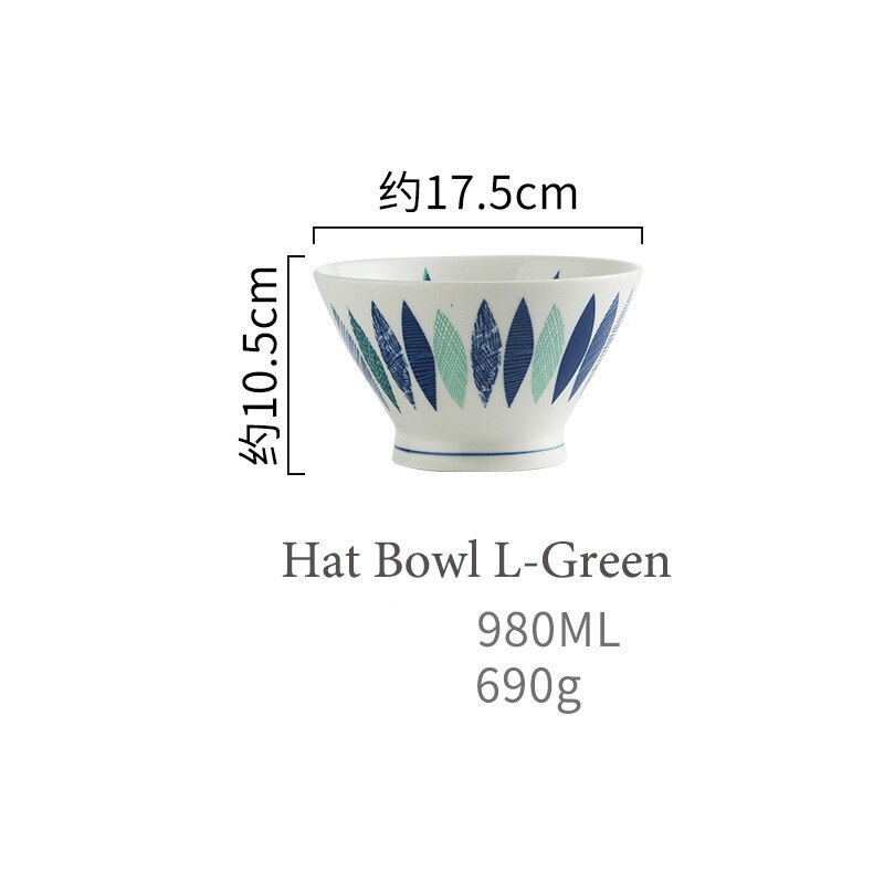 Japońska zastawa stołowa ceramiczna kreatywna ręcznie malowana miska na makaron naczynia ceramiczne płytkie talerze New Arrival miski: Hat Bowl L Green