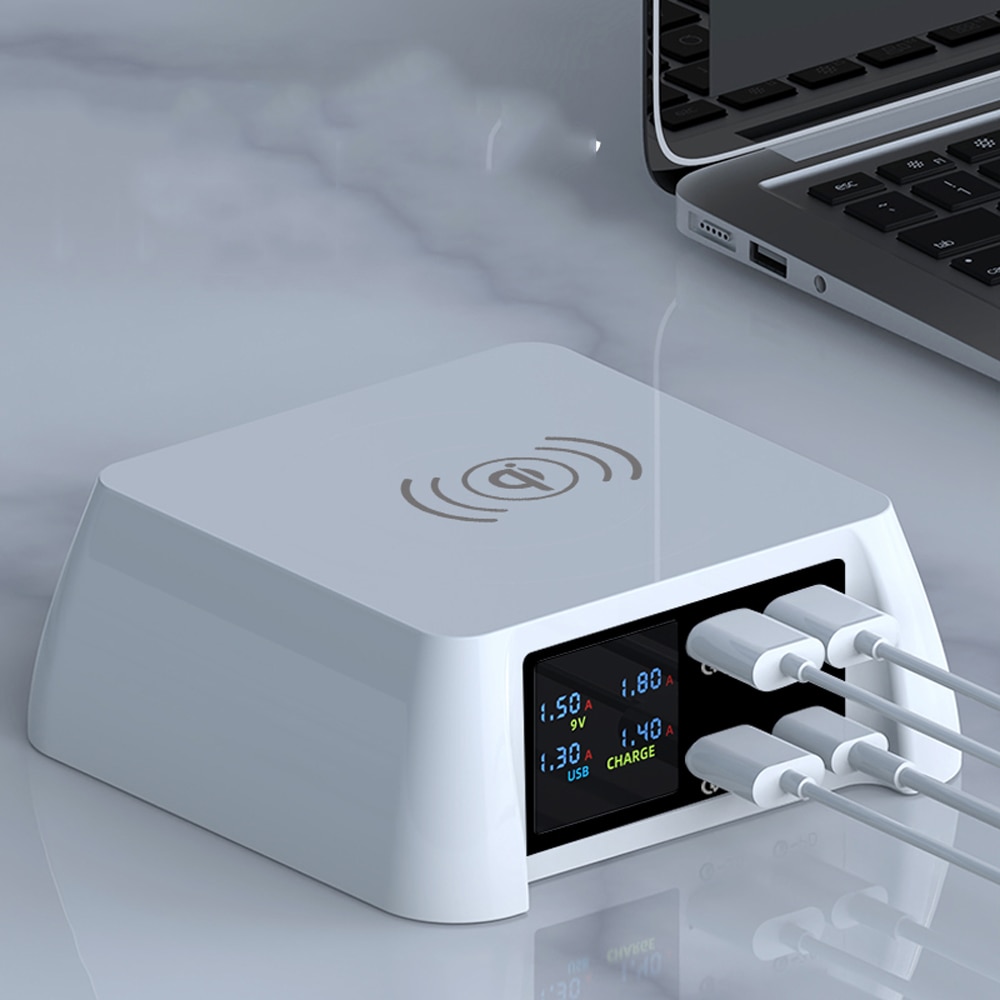 100W Multi USB Charger Qi Wireless Charger QC 3.0 Quick Charge LCD PD Fast Charger For Iphone XS 12 11 Pro Max Samsung Huawei