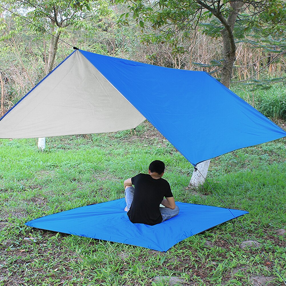 Vandtæt solskærm forteltet presenning 3 x 3m udendørs camping hængekøje regn flyve anti uv strand telt skygge camping solskærm baldakin: Blå
