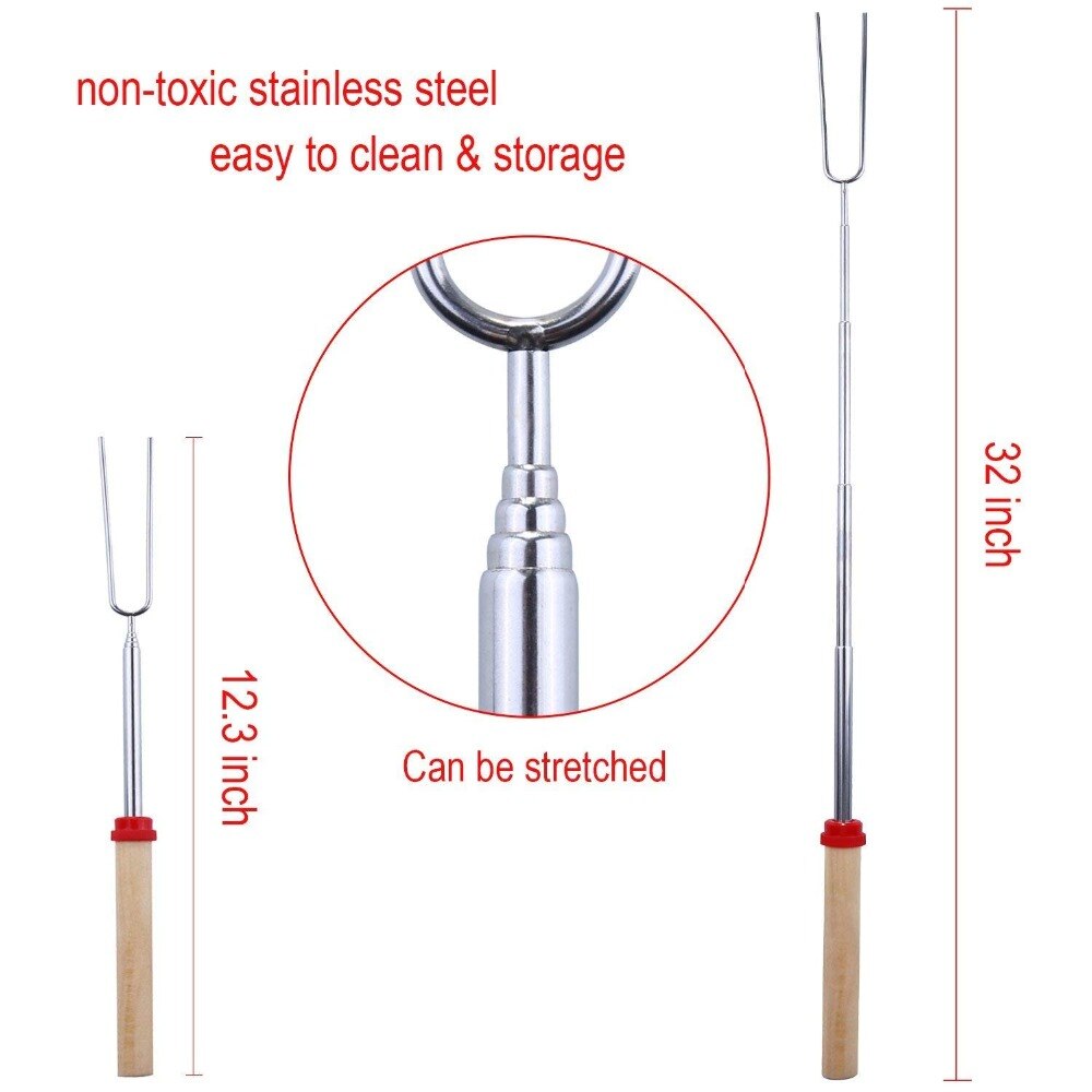 8 stks/set Rvs Barbecue Vorken Marshmallow Roosteren Sticks Uitschuifbare Vorken voor Patio Vuurkorf, Kampvuur, Bonfire, grill