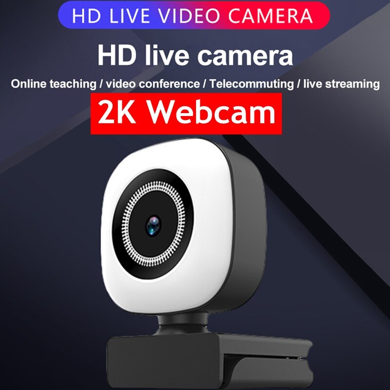 Webcam 2K Full HD 1080P Web Camera Mini Webcam For PC Computer Laptop Video 2K USB Autofocus LED Selfie Ring Light with Tripod