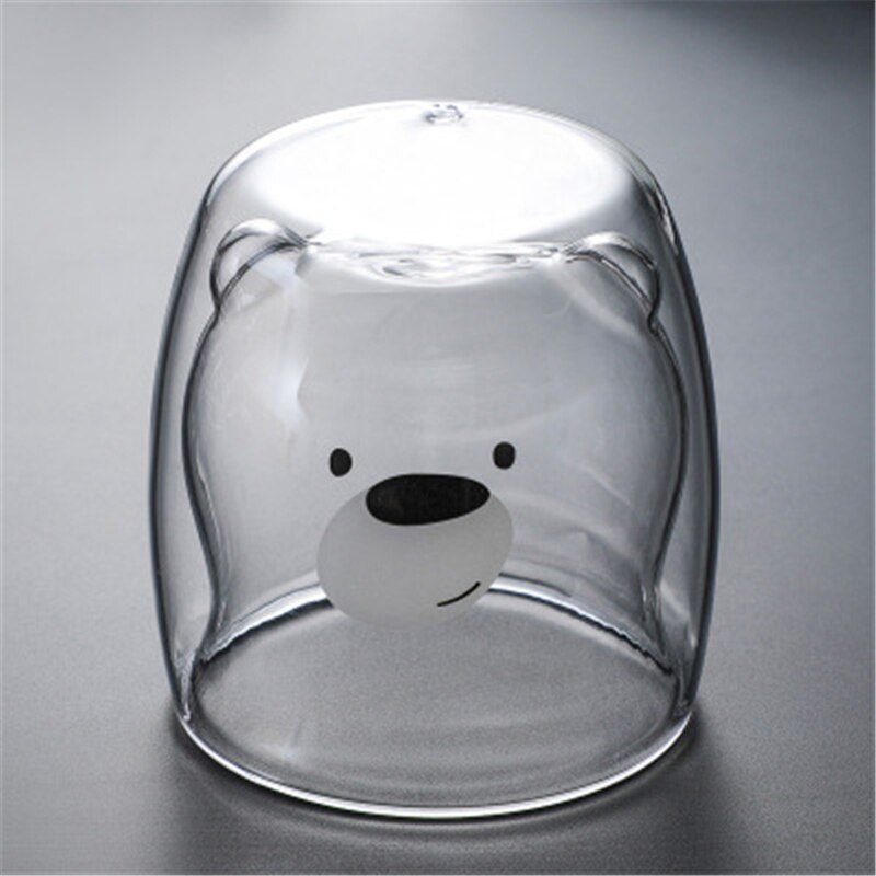 Cute Bear Shaped Double Wall Glass Mug Prevent Scald Cartoon Lovely Double Glass Milk Coffee Cup With Round Mouth Drinkware: F