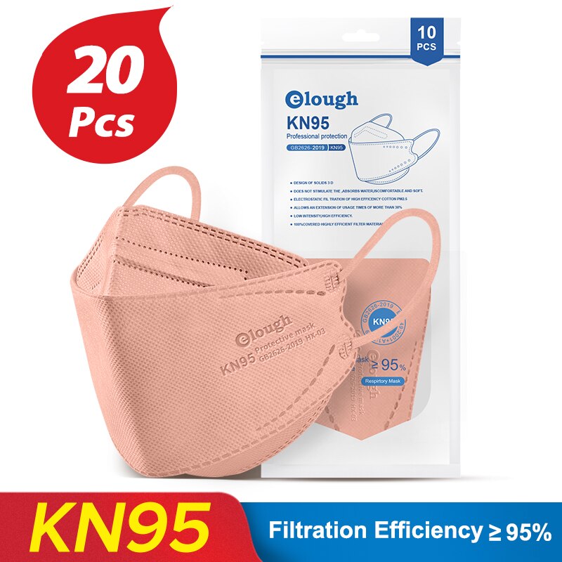 Elough – masque de protection respiratoire FFP2/KN95, lot de 10 à 100 pièces, approuvé par l&#39;espagne: 20PCS--Shrimp pink