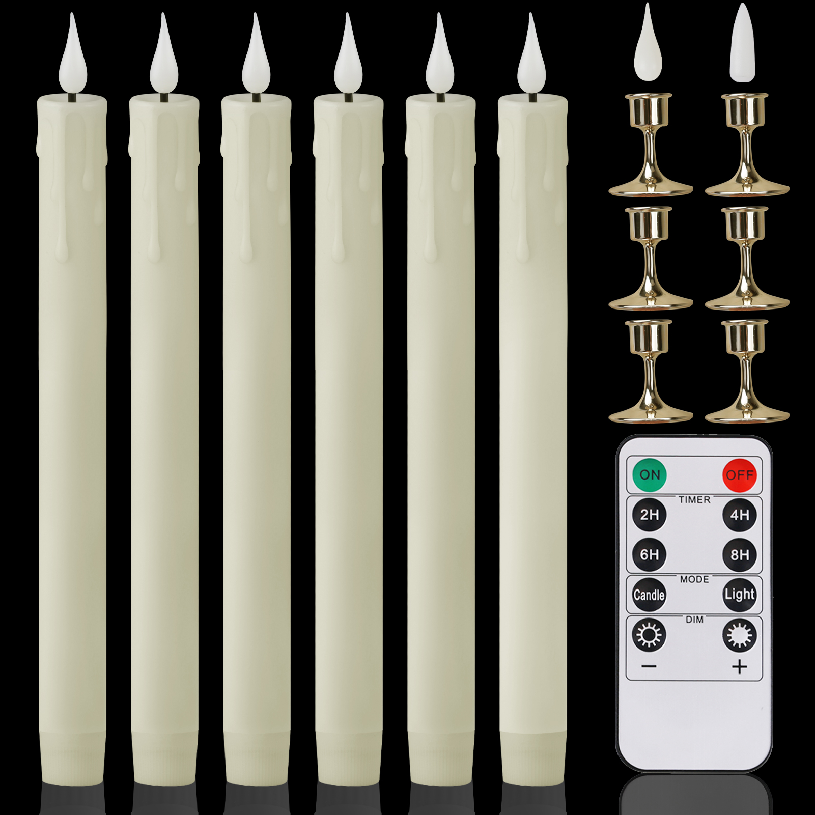Pack of 12/24pc Flameless Flickering Ivory Taper Candles with Remote Battery Operated LED 3D Wick Candle Christmas Wedding Decor: Atrovirens