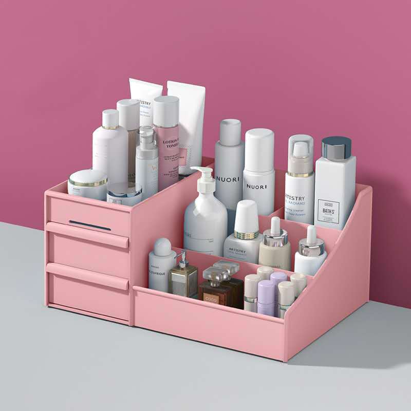 Organizador de maquillaje con cajones, almacenamiento organizador, tocador, almacenamiento en encimera del dormitorio para el cuidado de la piel, cosméticos, herramientas para cepillos de pestañas: Blanco