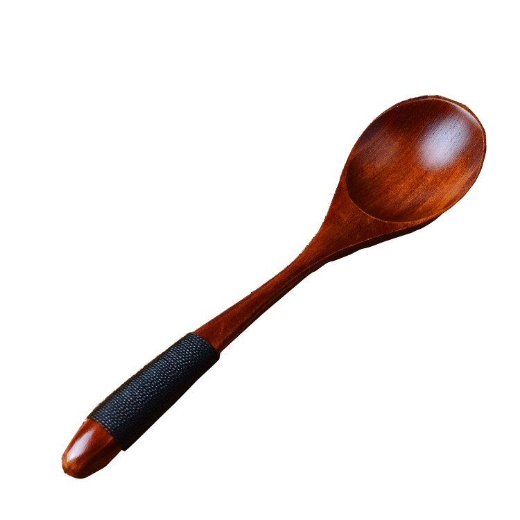 Coffee spoon kitchen cooking utensils soup teaspoon Japanese style tie line coffee honey wooden spoon L0422: Black