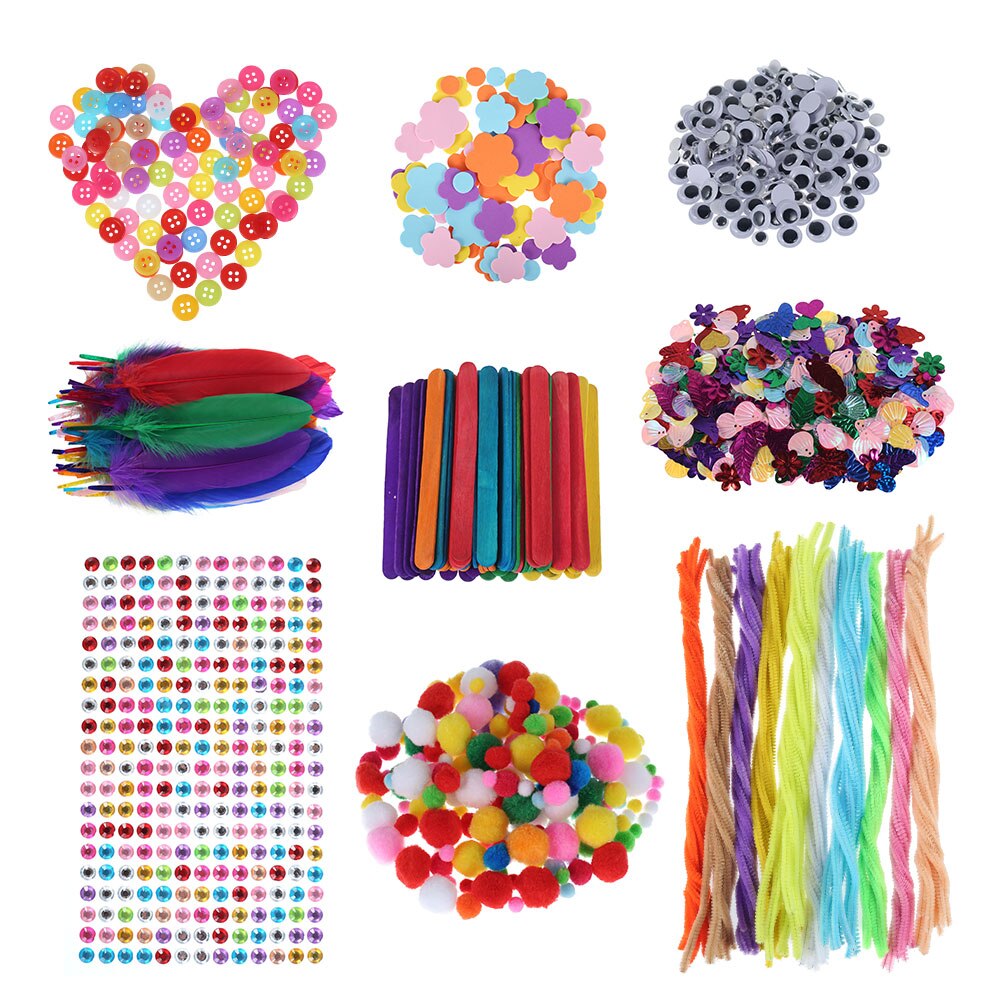 Bunte Plüsch Stöcke DIY Spielzeug freundlicher Kunst Handwerk Liefert Bausätze Pompoms Augen Papier Material freundlicher Handgemachte Kreative Puzzle Spielzeug: 762stck