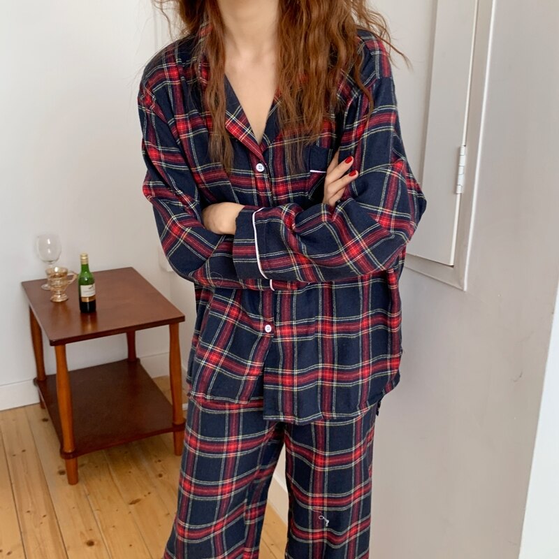 1 sett par pyjamas sett rutenett farge hjemmeklær for kvinner menn nattøy myk bomull pyjamas par pyjamas mujer hjemmedresser