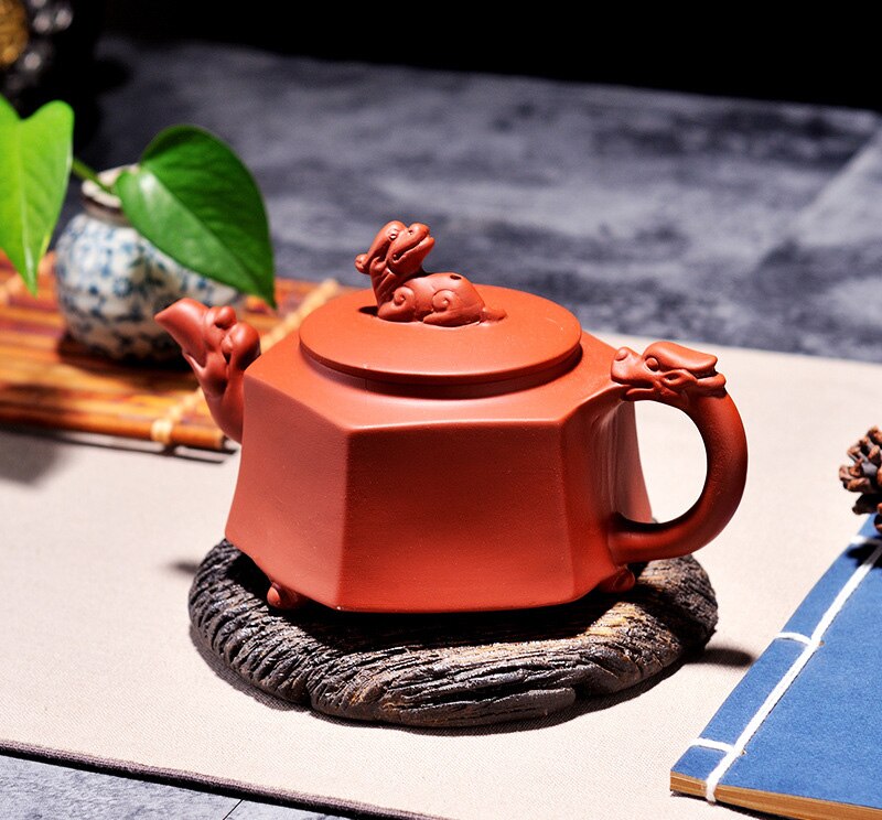 Hexagon Chinese Eenhoorn Paarse Klei Theepot, raditional Puer Thee Pot 320Ml Handgemaakte Klei Thee Set Waterkoker Kung Fu Theepot