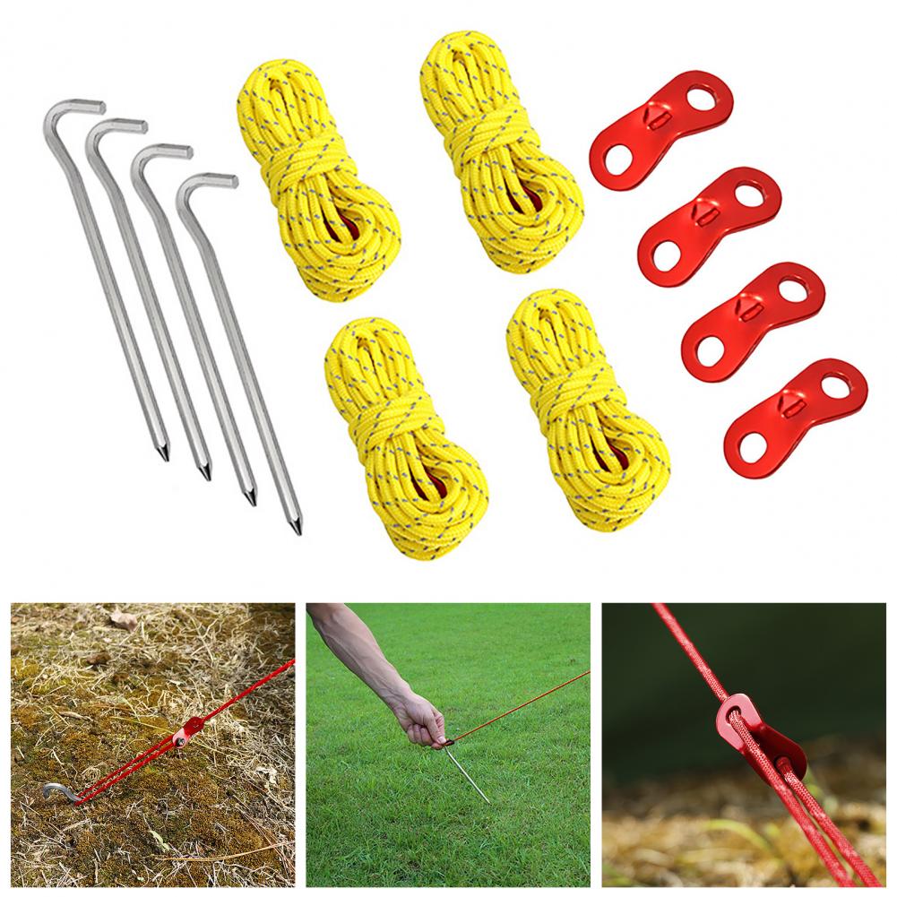 Ensemble de cordes de tente haute densité, robuste, Installation facile, piquets de tente de Camping en plein air, cordes réfléchissantes, 13 pièces/ensemble