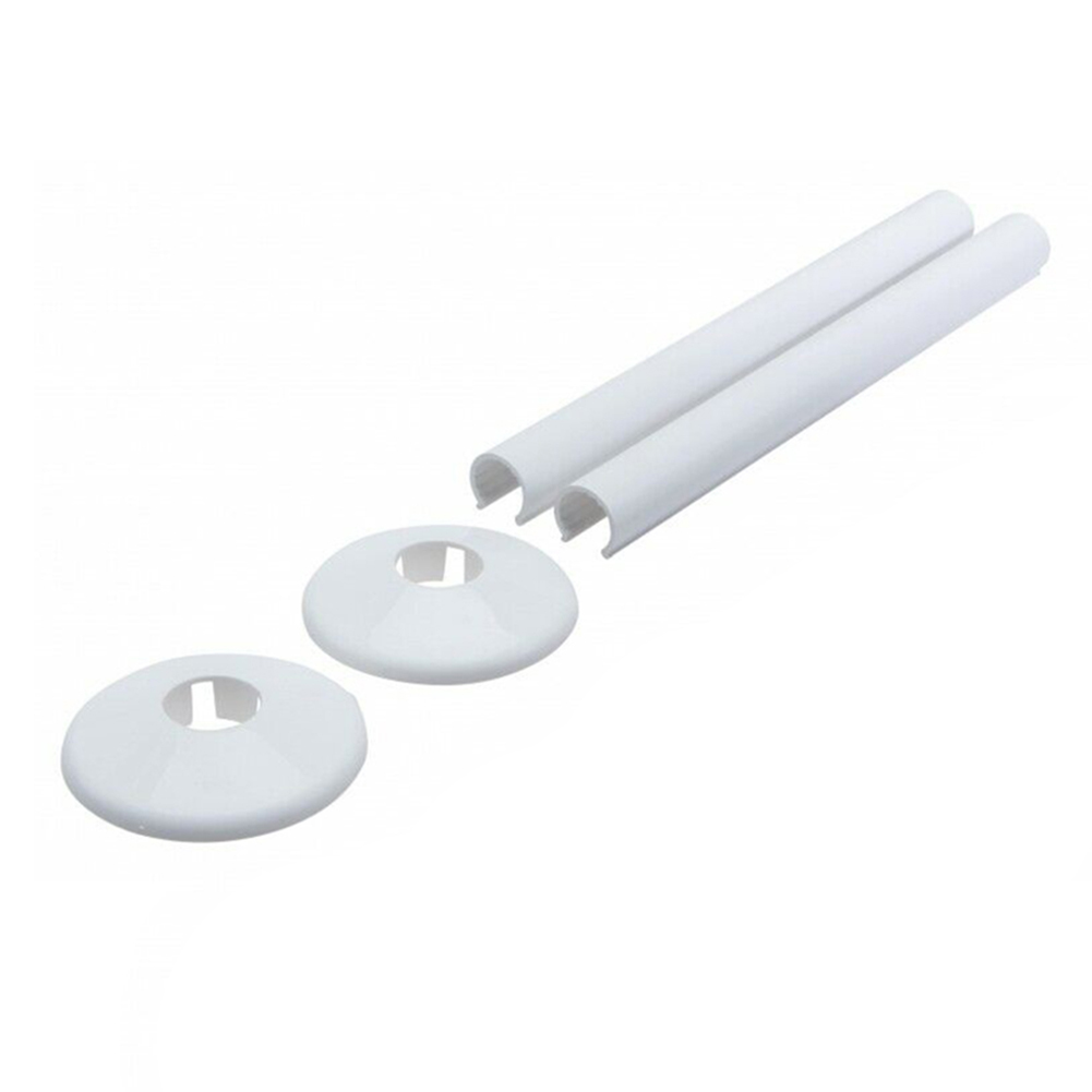 2x tubos cubiertas de tubo de radiador manga 15mm collares corte tubo decoración cubierta tubo de calefacción decoración anillo válvula angular decoración anillo: Blanco