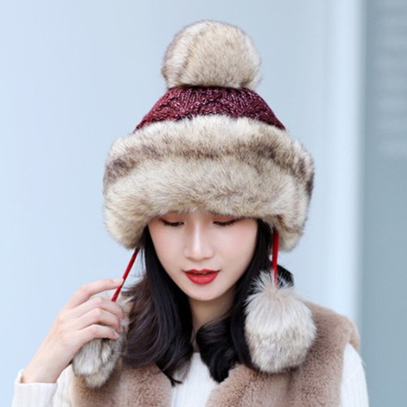 Xdanqinx Winter Vrouwen Hoed Elegante Dames Gebreide Muts Warme Dikke Bomber Hoeden Voor Vrouwen Anti-Koude Hoed Winter Ski Cap