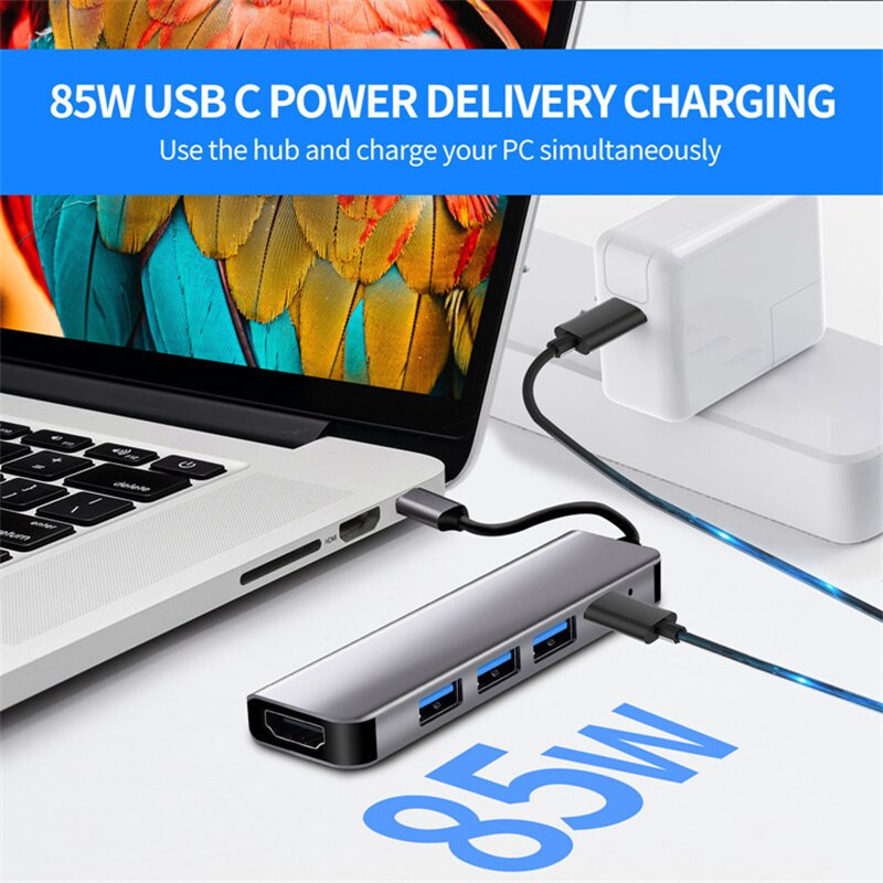 Usb C Hub, Macbook Pro Adapter Usb C Dongle, 5 In 1 Multipoort Adapter Compatibel Voor Usb C Laptop 4K Hdmi USB3.0 Pd Snel Opladen