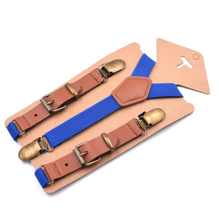 10 pcs\lot Lovely Kids Suspenders Baby Bretels Adjustable 3 Clip Braces Boys Girls Y-Back PU Leather Suspender: Royal Blue