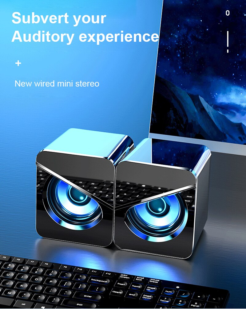 Usb Bedrade Computer Speakers Bass Stereo Subwoofer Kleurrijke Led Light Laptop Smartphones MP3 Stereo Music Player Voor Pc MP3 MP4