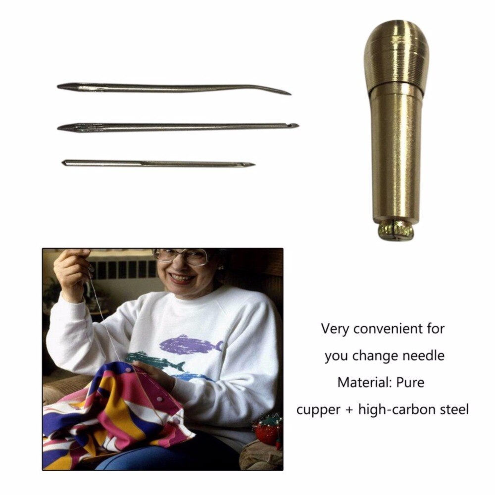 4PC Canvas Leather Tent Sewing Awl Tool Punch Sewing Needles Copper Handle Stitcher Crochet Line For Leathercraft Sewing Supplie