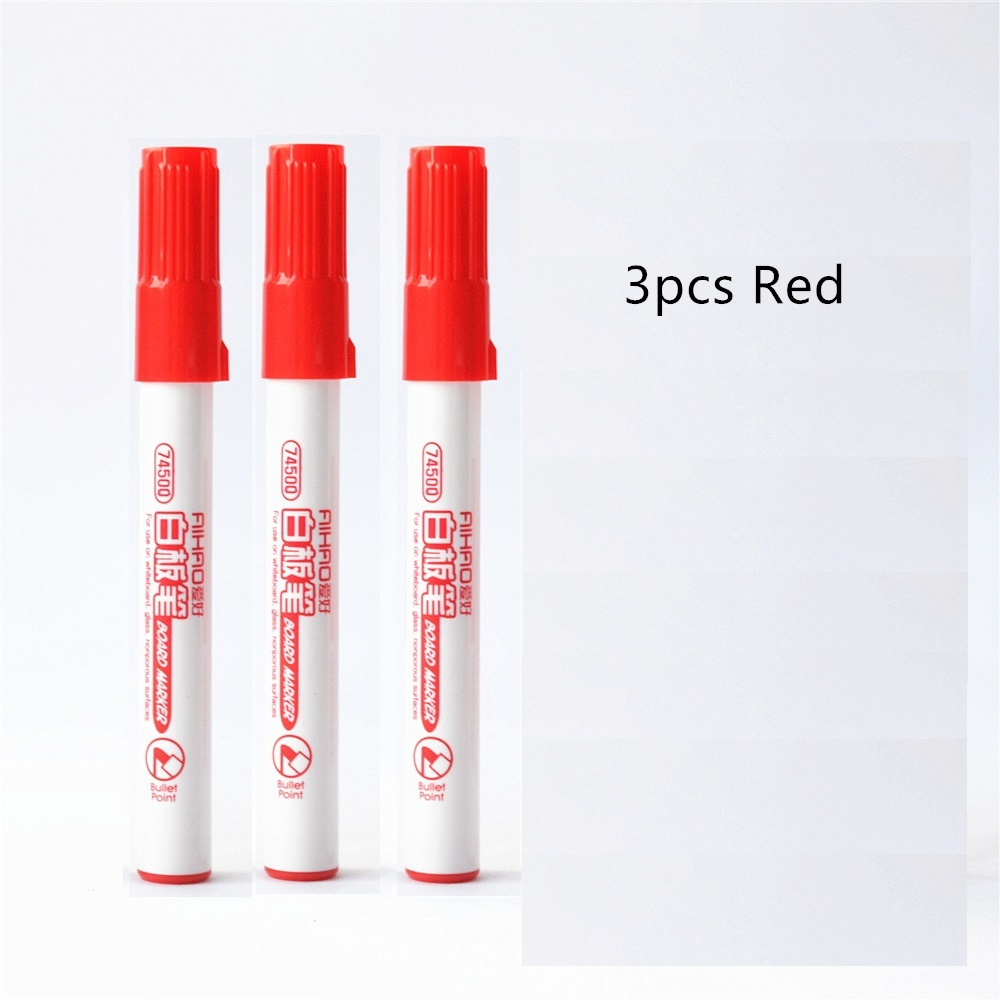 3pcs White Board Marker Pen for Whiteboard Glass Nonporous Surface Red Blue Black Ink Pens Office Meeting School Teaching A6904: Red pens