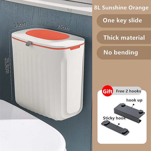 8L Wc Mülleimer Haushalt Wand-montiert Lagerung Eimer Mit Deckel Wc Papier Korb Lücke Ultra-schmale Trash kann Hängen: orange