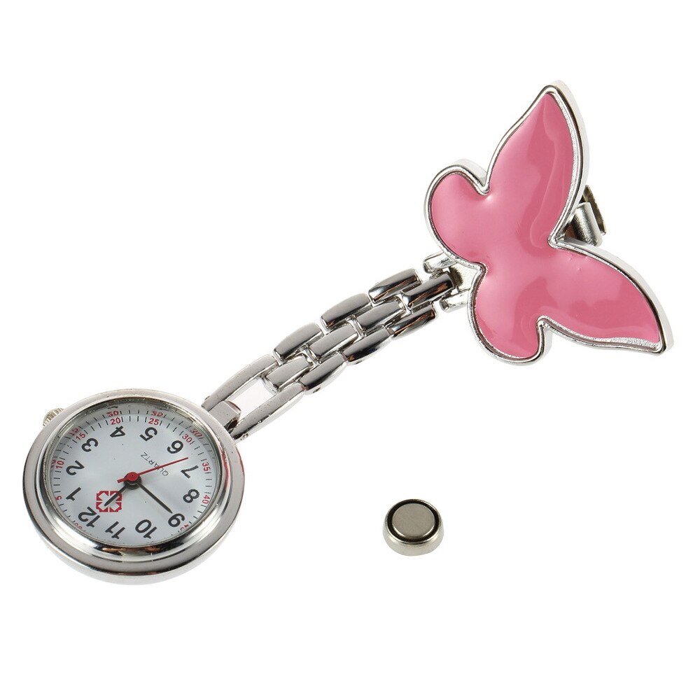 Antique Stainless Steel Nurse Clock On A Chain Pocket Watch Silver Brooch Quartz Analog Pendant Watch: Pink