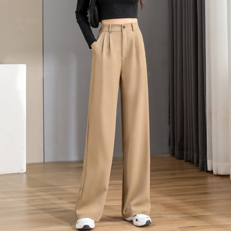 Pantalones holgados informales ajustados con piernas anchas y cintura alta para mujer, traje femenino de tendencia de coreana, Pantalones rectos, primavera y verano 2025: XL / Negro