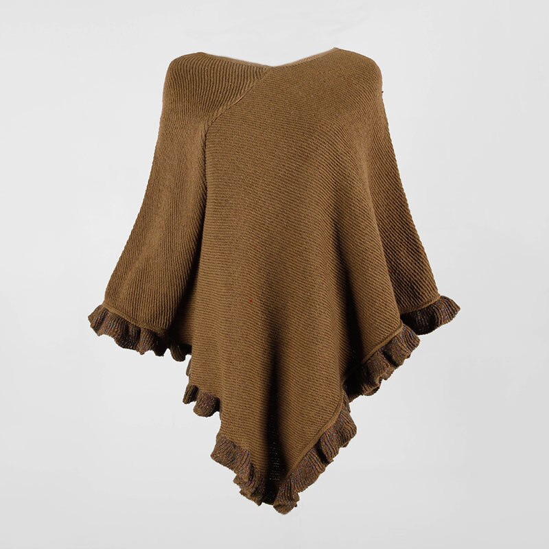 Mantel sjaal trui gebreide truien dames casual streetwear mantel sjaal opgerolde kraag gerimpelde zoom dames trui dames: Khaki