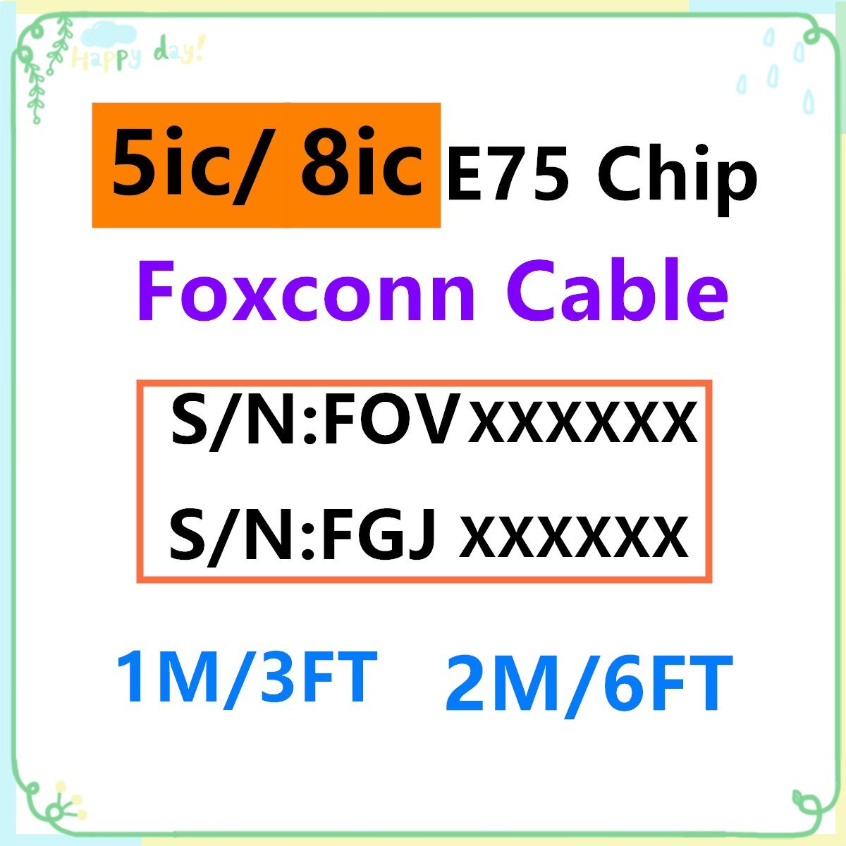 10pcs/lot Foxconn Data Sync Cable 5IC 8IC E75 Chip USB Charger Fast Charging Cable 1M 2M for i11 Pro SE Max X 8 7 6s 6 5 plus