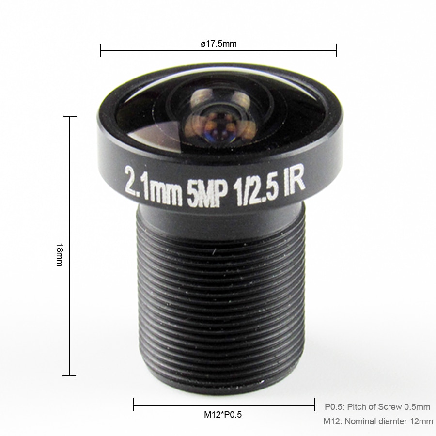 5 Megapixel 2.1mm Fisheye Action Camera Lens w/t IR Filter F2.0 M12 Mount Bredere Kijkhoek 155 graden