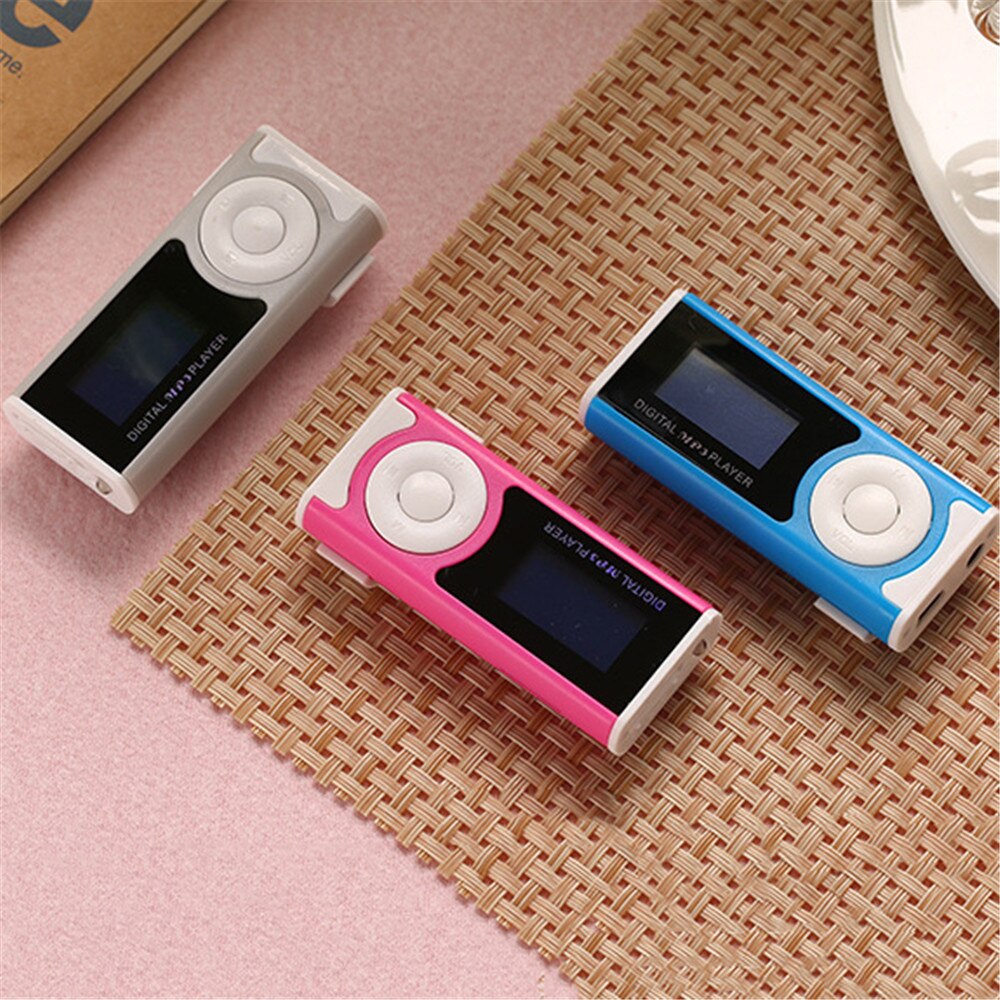 Draagbare MP3 Speler Lcd-scherm USB Mini Clip Mp3 Player LED Light Stereo Super Bass Music Player Voor Micro SD TF Card + Oortelefoon