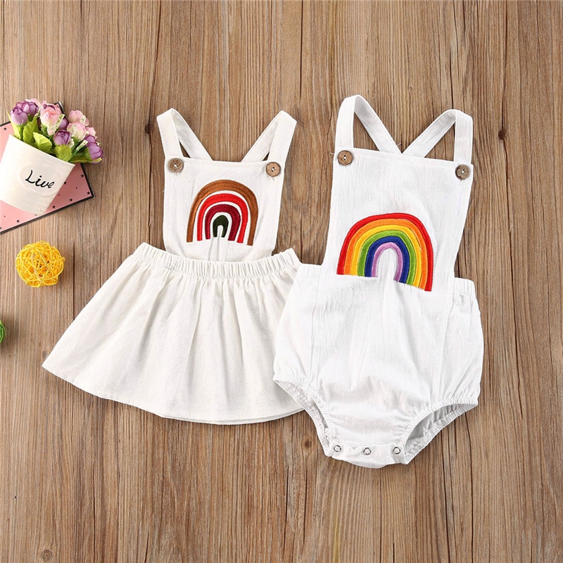 Baby Clothes Toddler Kids Baby Boys Girls Clothes Sister Matching Rainbow Print Sleeveless Romper Dress Outfits Set Casual dress