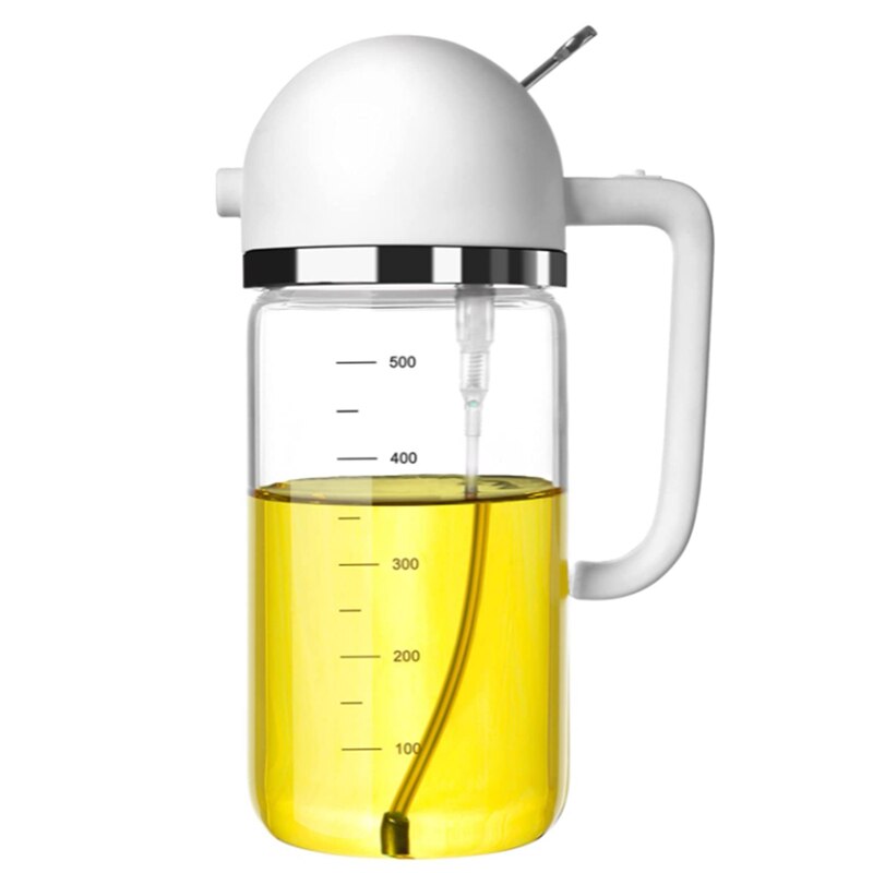 Vinegar Oil Dispenser Glass Oil Bottle with Spout Oil Spray Bottle 500Ml Olive Oil Sprayer for Cooking,Salad,BBQ: White