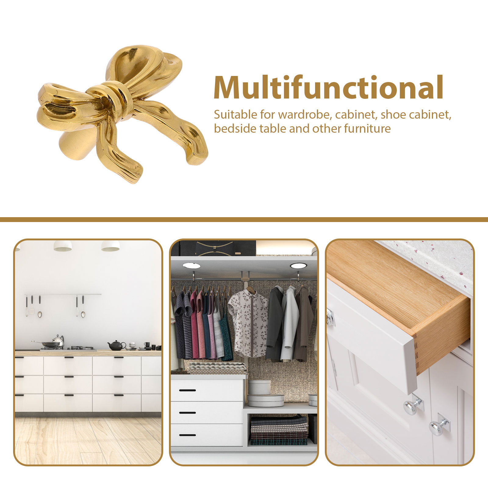 Messinghåndtak sløyfeknotter beslag til skap skuff rominnredning 9 stk. kommodehåndtak møbelhåndtak anti-slip